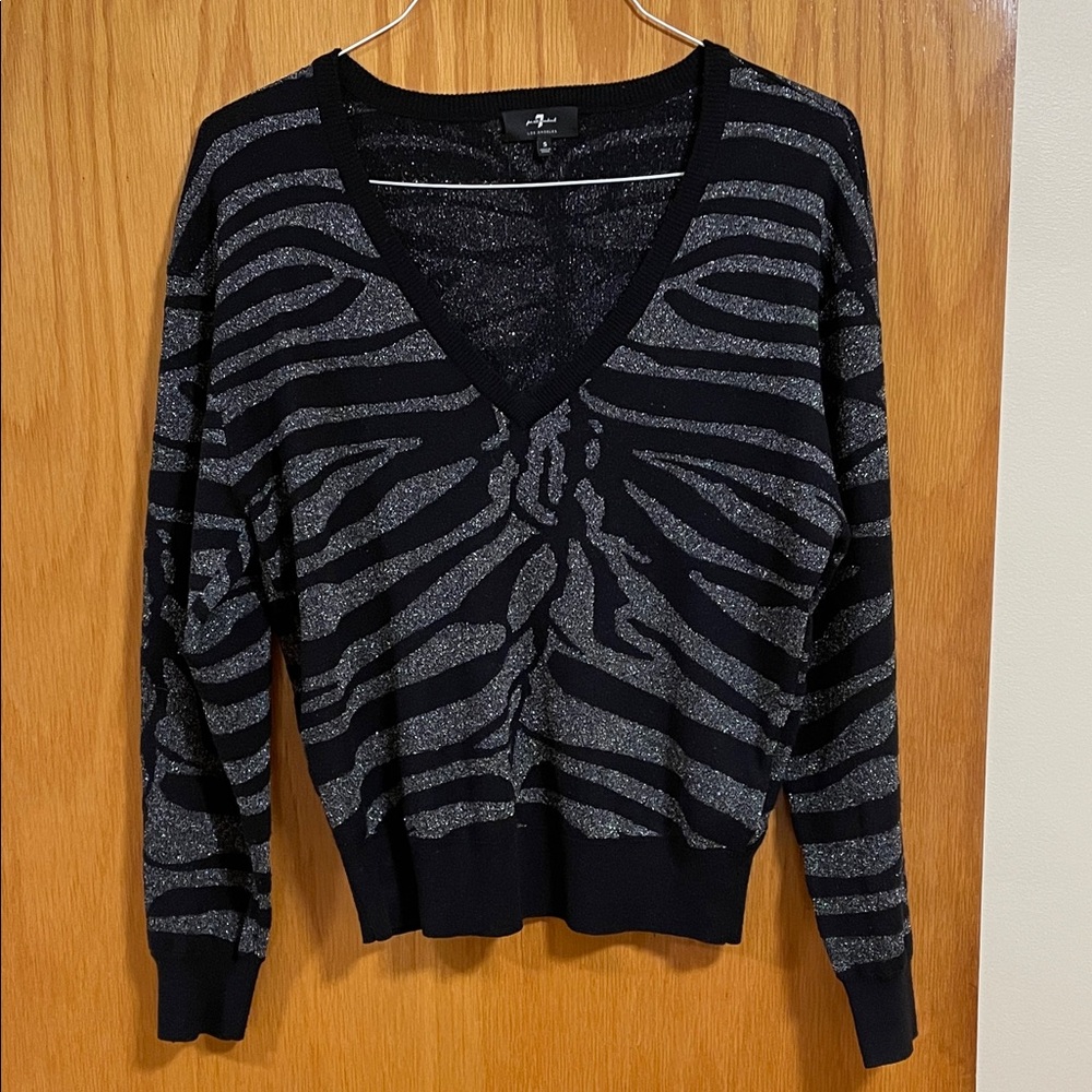 7 For All Mankind Women's Metallic Zebra Sweater Size Small Black & Silver